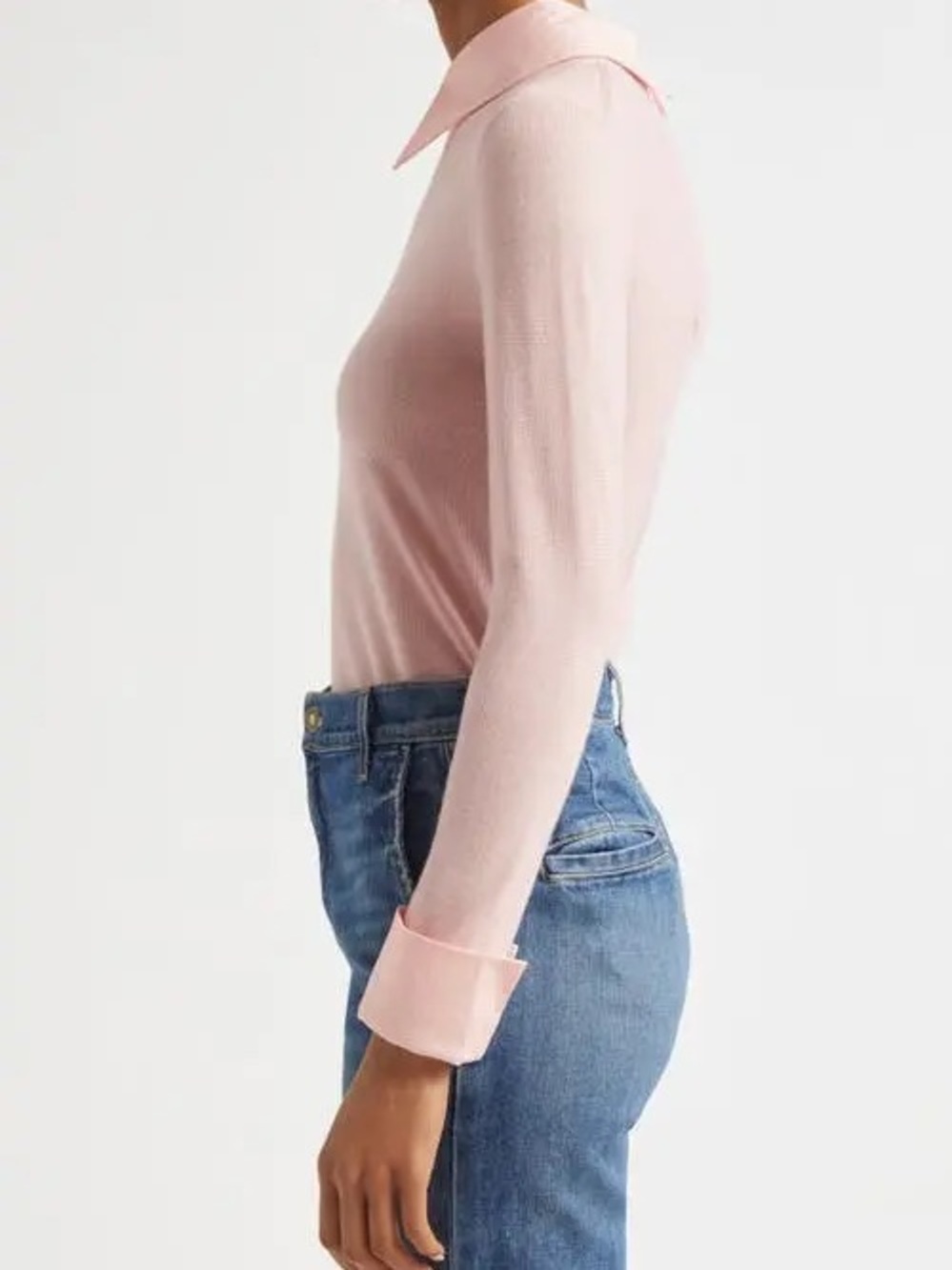Alice and Olivia Porla Wool Long-Sleeve Collared Top - Light Pink